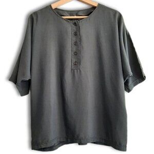 Dolman \ Sleeve 1/2 Button Crewneck Lightweight Blouse Top Grey Sz M